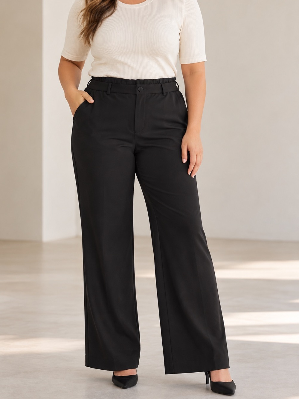 Ellen Tracy Women's Wide Leg Pull-On Black Pants Trousers Sz Medium